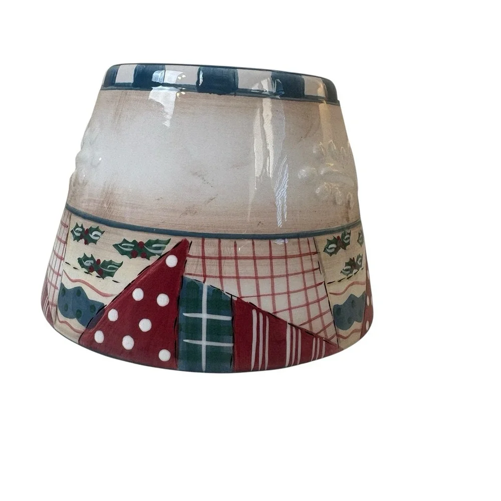 Vtg Home Interior Candle Shade Jar Topper Heartwarming Holiday Patchwork Cottage